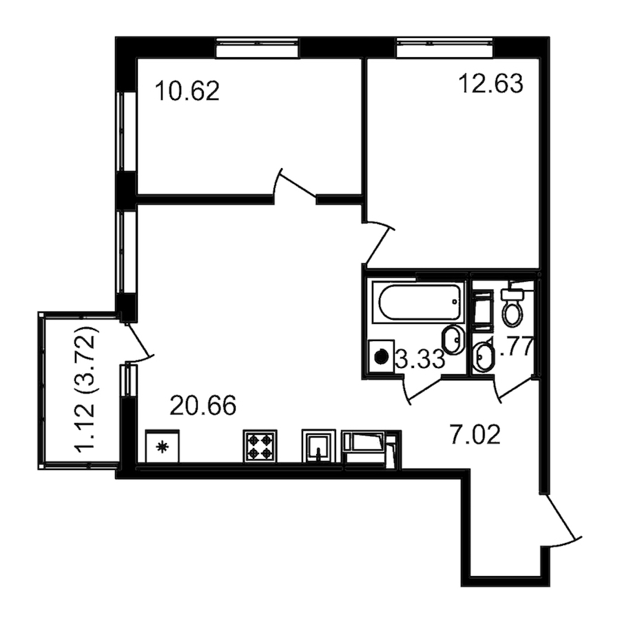 2-комнатная квартира 56.03 м², 13/14 эт., ЖК «Чёрная речка»